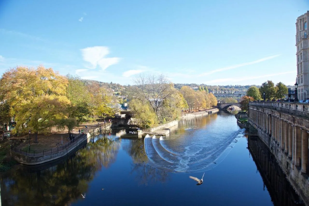 a view of a river with a bridge at The Z Hotel Bath in Bath